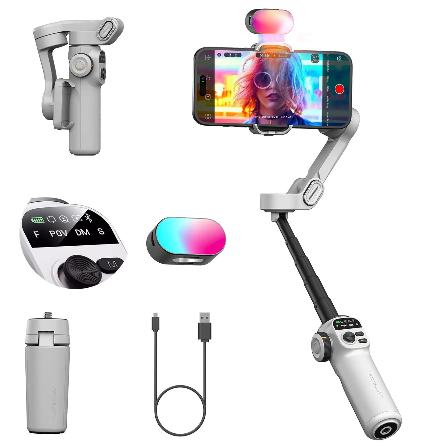 AOCHUAN Smartphone 3 Axis handhold Gimbal Stabilizer For iPhone and Android phone With built-in extension pole and led display