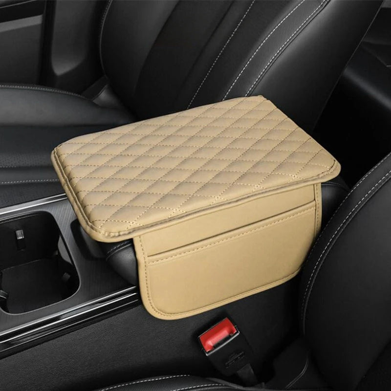 1PC PU Leather Car Armrest Box Heightening Pad with Side Storage Bag Car Armrest Box Cushion Organizer Car Interior Accessories