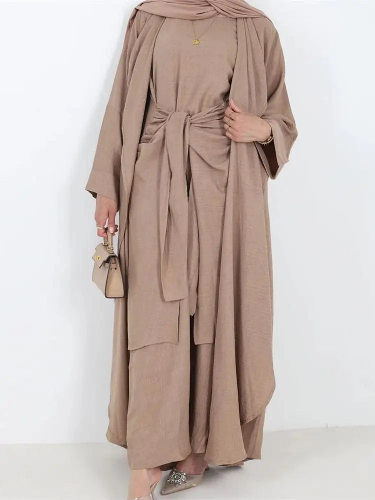 Dubai Kimono Abaya 2 Piece Set  Muslim Modest Dress