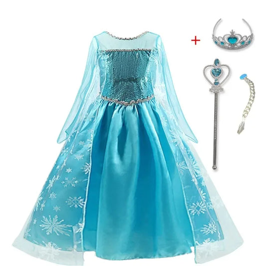 Girls Snow Queen Elsa Kids Costumes for Girl 2024 Carnival Party Prom Gown Robe-Playing Children Clothing Frozen Princess Dress