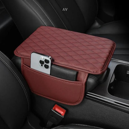 1PC PU Leather Car Armrest Box Heightening Pad with Side Storage Bag Car Armrest Box Cushion Organizer Car Interior Accessories