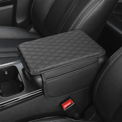1PC PU Leather Car Armrest Box Heightening Pad with Side Storage Bag Car Armrest Box Cushion Organizer Car Interior Accessories
