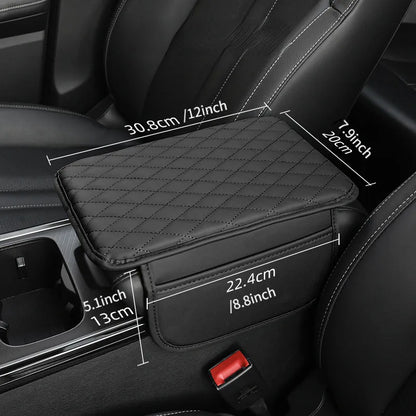 1PC PU Leather Car Armrest Box Heightening Pad with Side Storage Bag Car Armrest Box Cushion Organizer Car Interior Accessories