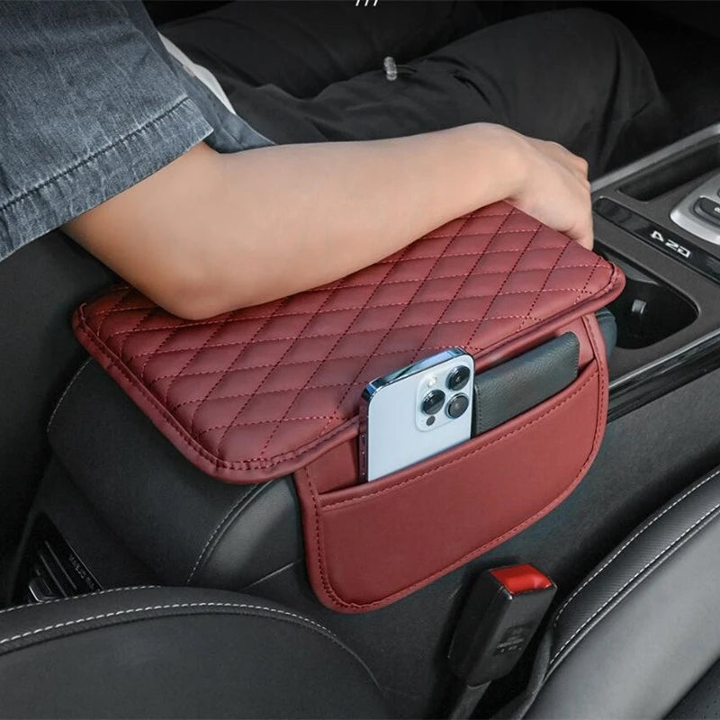 1PC PU Leather Car Armrest Box Heightening Pad with Side Storage Bag Car Armrest Box Cushion Organizer Car Interior Accessories